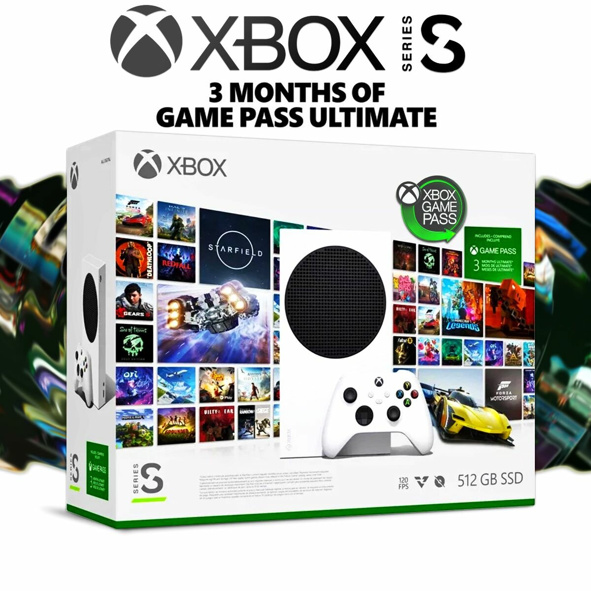 Microsoft Xbox Series S-Starter Bundle, консоль+3 months of Game Pass Ultimate, Поддержка русского языка,4K UHD,512GB