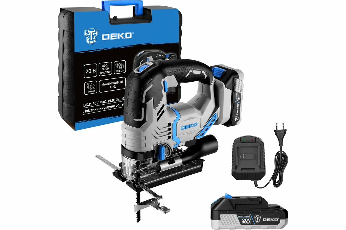 Аккумуляторный лобзик DEKO DKJS20V PRO в кейсе 20В 2x3.0Ач 085-1330