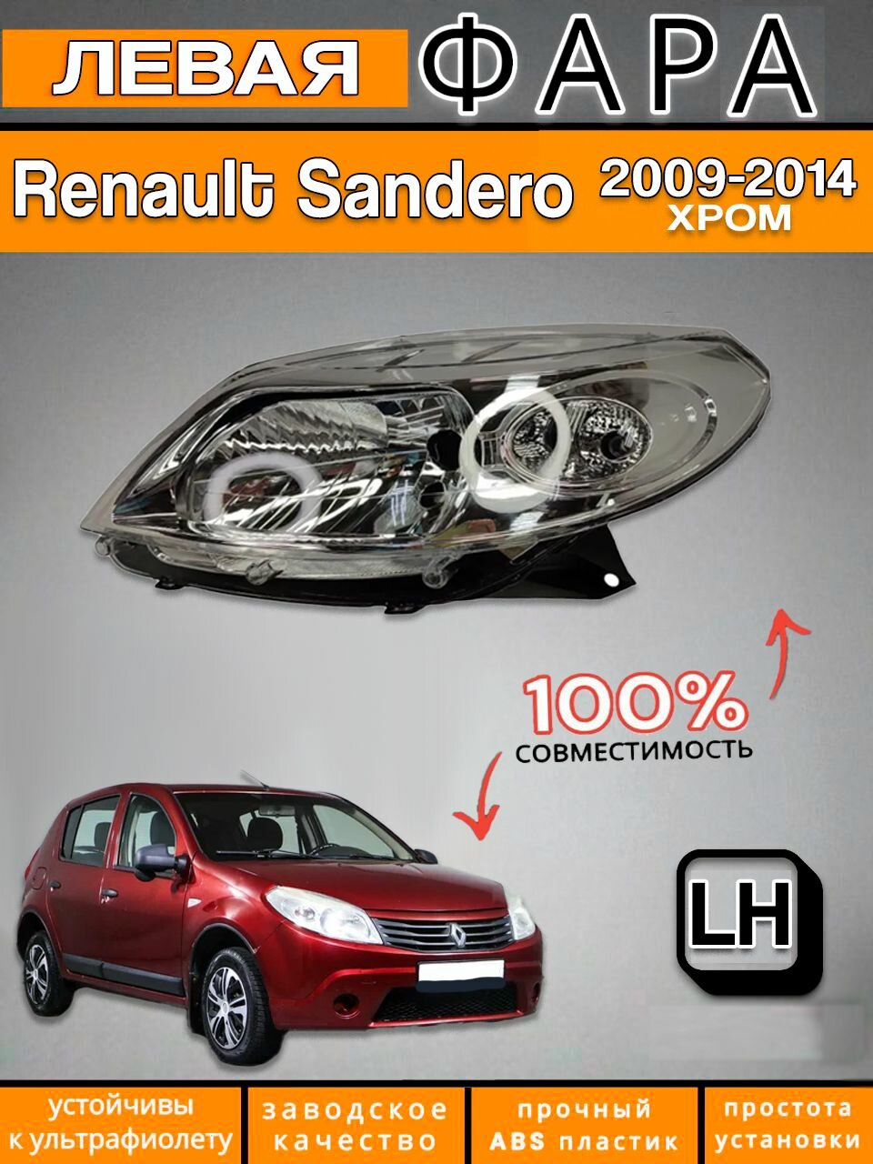 Фара Рено Сандеро Хром Renault Sandero 2009-2014 Левый