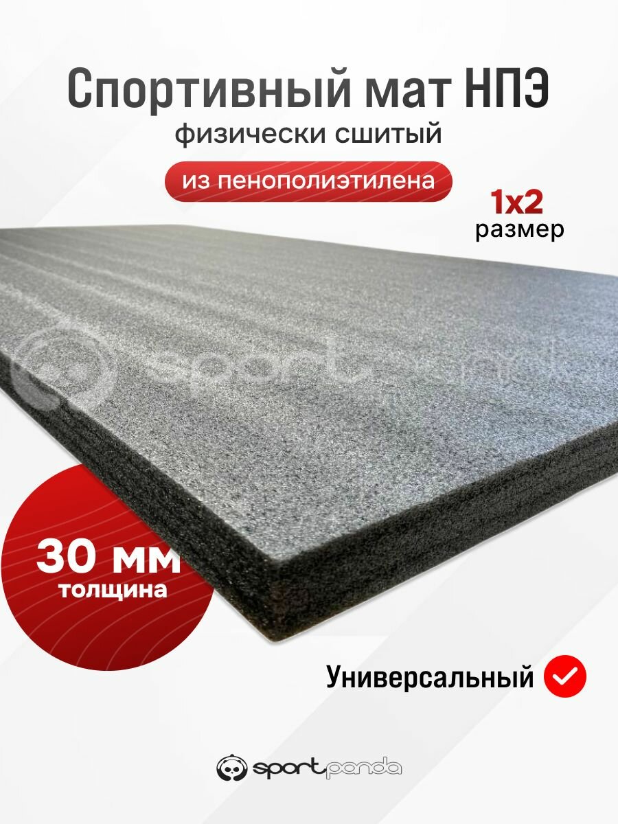 Мат спортивный (НПЭ) SportPanda 1х2м физически сшитый 30мм