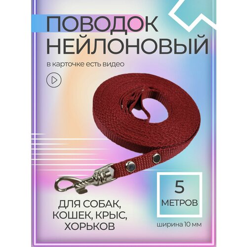 Поводок Хвостатыч с карабином нейлон для мелких пород 5 м х 10 мм (коралловый)