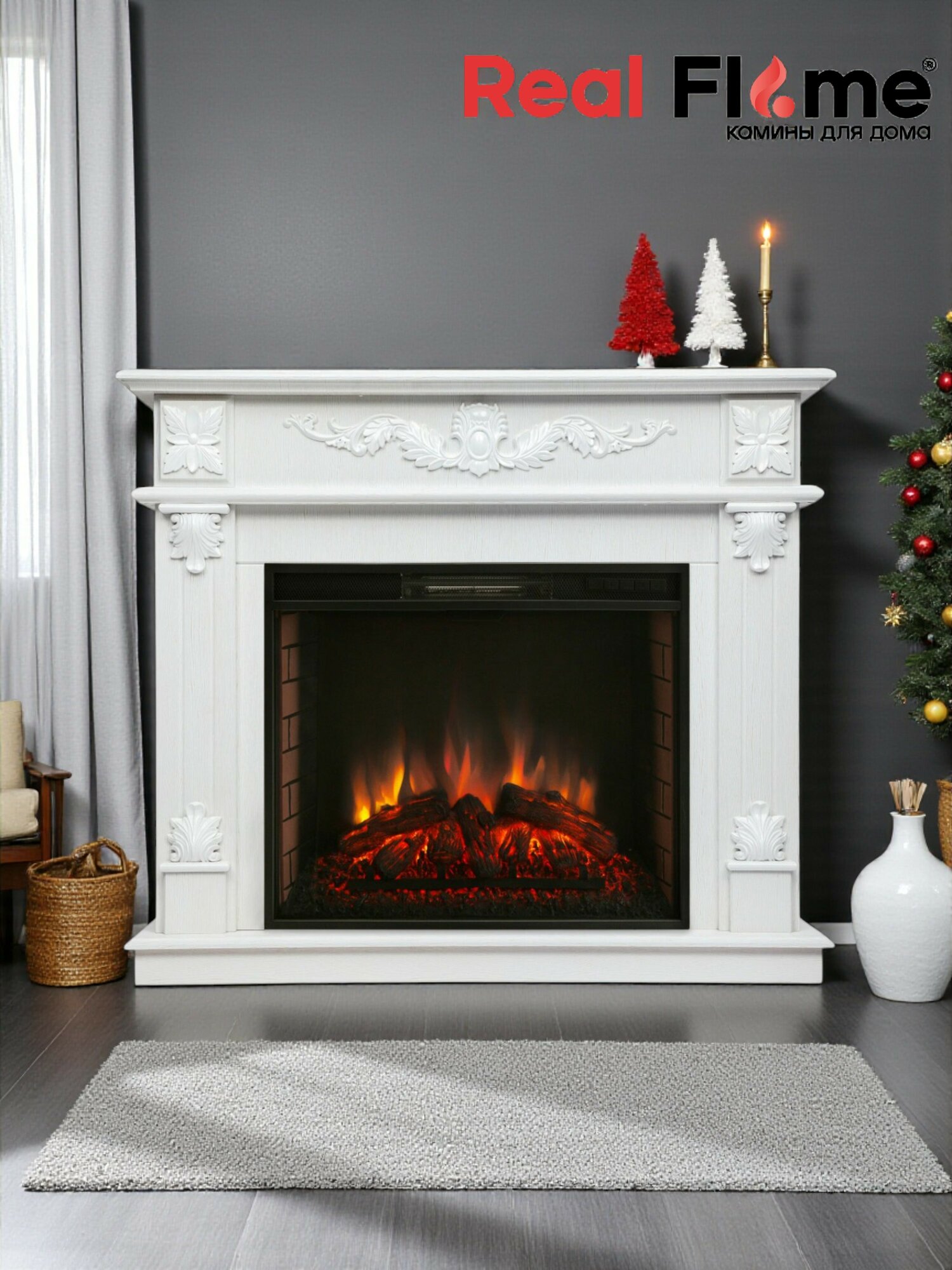 Электрокамин RealFlame Верона 26 WT МДФ с очагом Epsilon 26 S IR имитация живого пламени ИК обогрев звук пульт