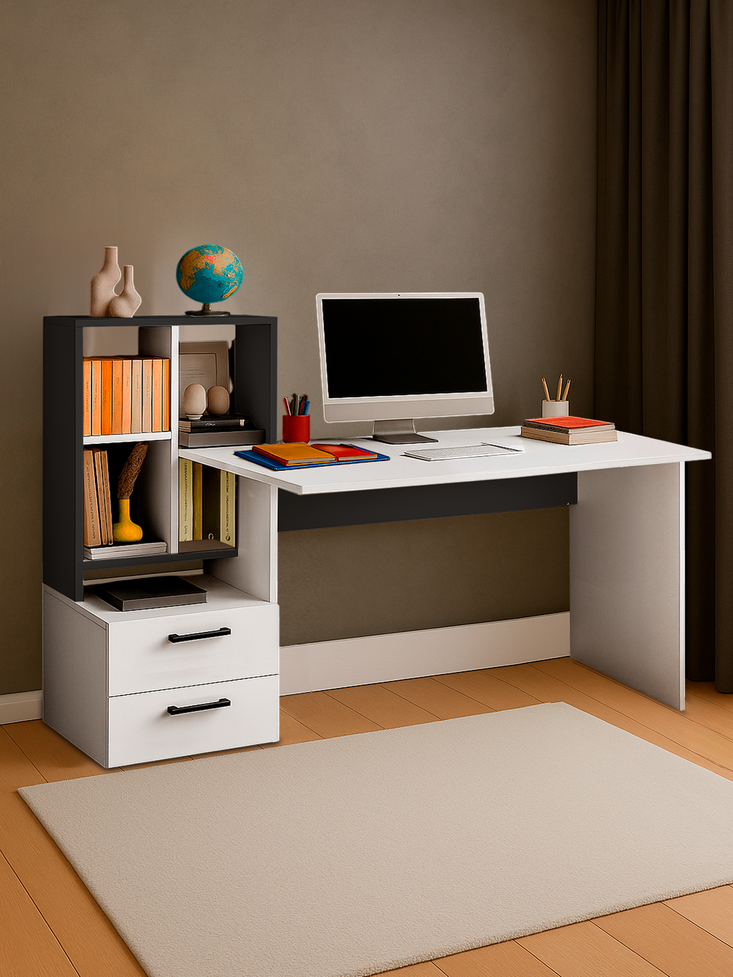 Стол компьютерный, письменный для школьника с ящиками и полками Виво-5, 110x165x60 см, цвет Белый/Антрацит