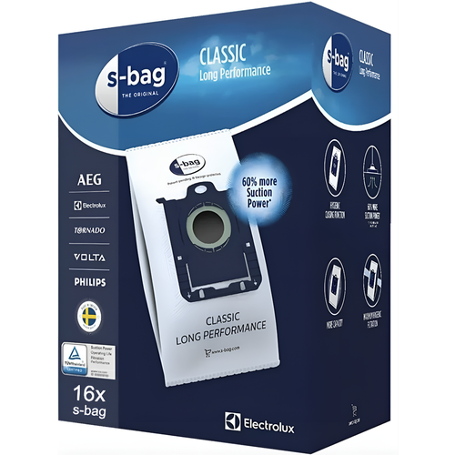 Мешки для пылесосов Philips и Electrolux E201S S-Bag Classic Long Performance, 16 шт