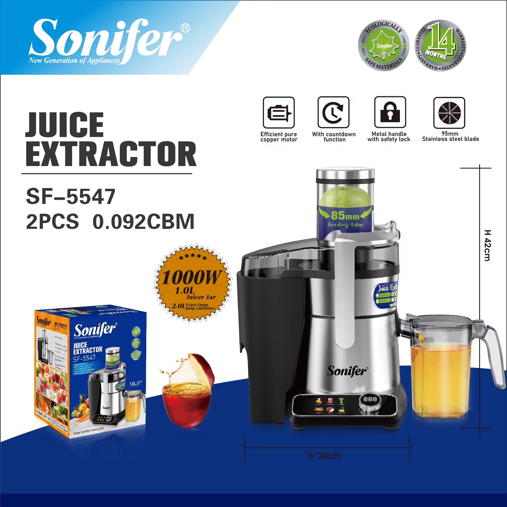 Соковыжималка Sonifer SF-5547, центробежный отжим, 1 л, 6 скоростей