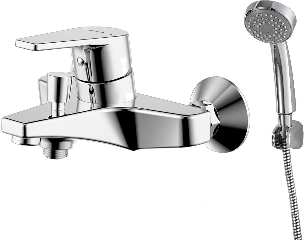 Смеситель для ванны с душем Bravat Line F65299C-B-RUS с душевым гарнитуром настенный однорычажный хром глянцевый латунный с керамическим картриджем