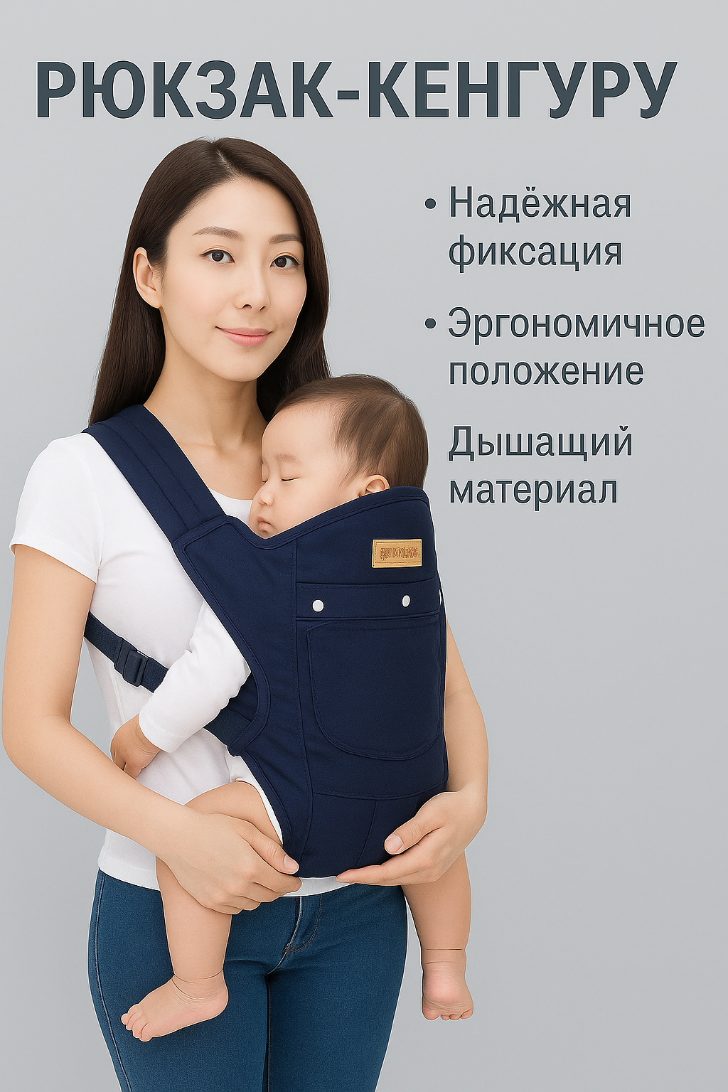Рюкзак-кенгуру "Эргономичный", для новорожденных, с карманом для пустышки
