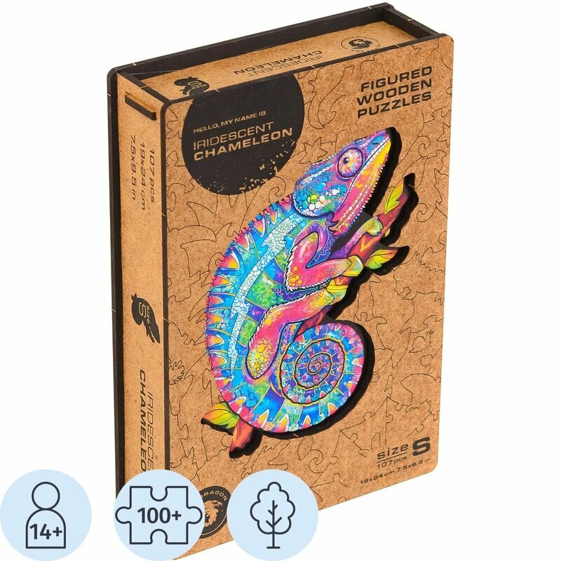 Пазл деревянный UNIDRAGON Радужный хамелеон S