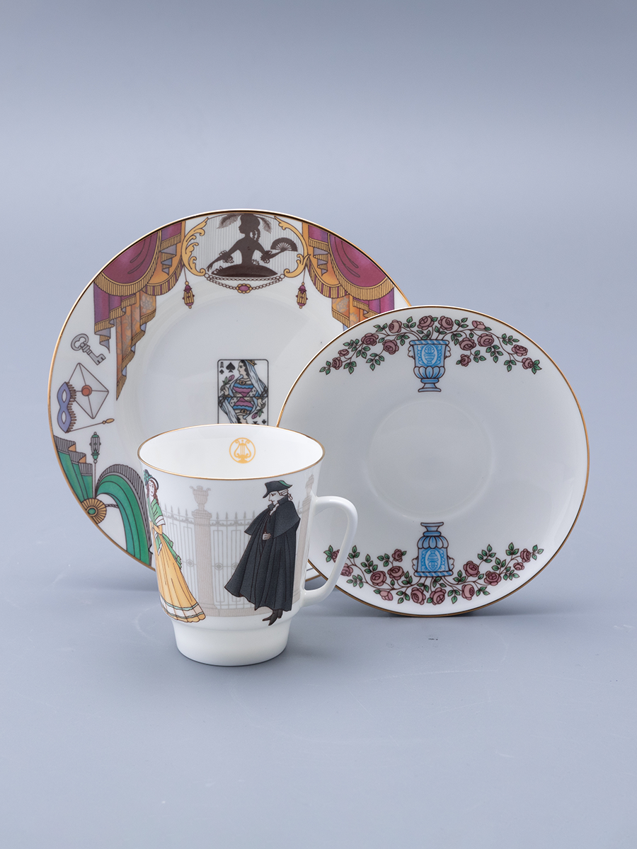 Кофейный сервиз, Опера Пиковая дама, форма Майская, трехпредметный, 165 мл, Императорский фарфоровый завод