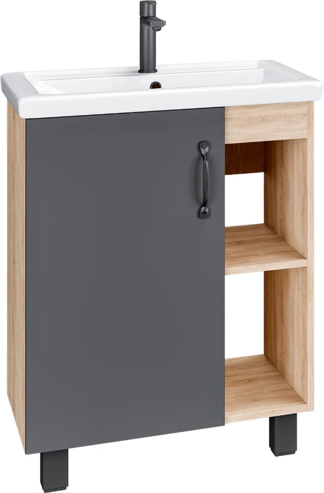 Тумба с раковиной Grossman Флай 60 напольная 61 см прямоугольная в современном стиле из МДФ серая в скандинавском стиле из фарфора