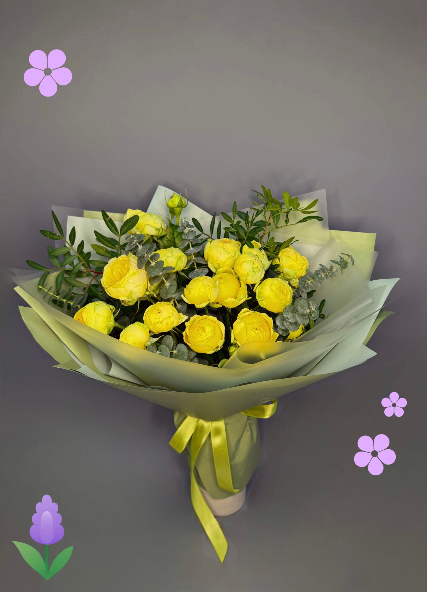 Букет с пионовидной розой Баблс (Peony Rose Bubbles) — нежность в солнечно-жёлтых оттенках