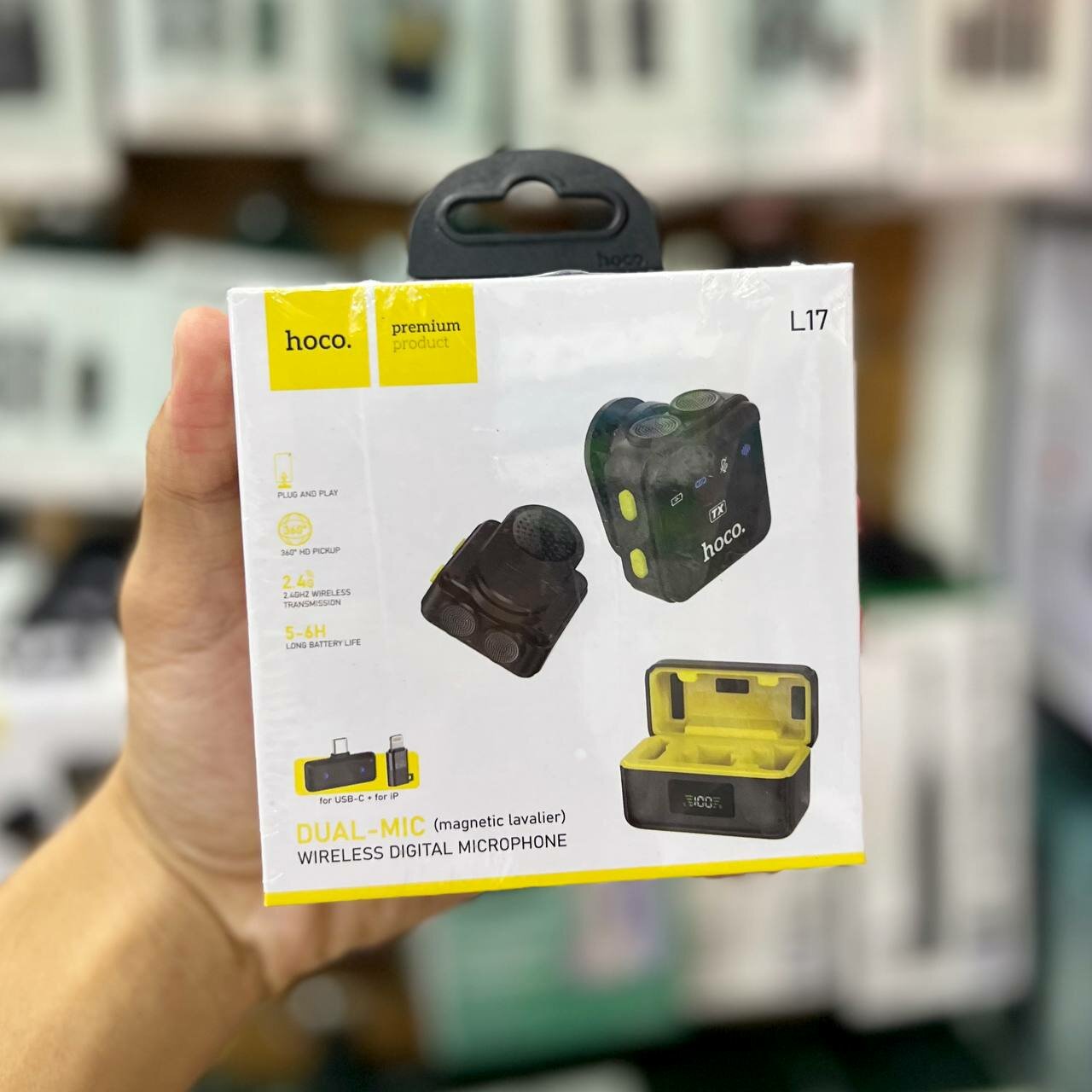 Беспроводной петличный микрофон Hoco L17 Dual-Mic, USB-C / Lightning, с кейсом