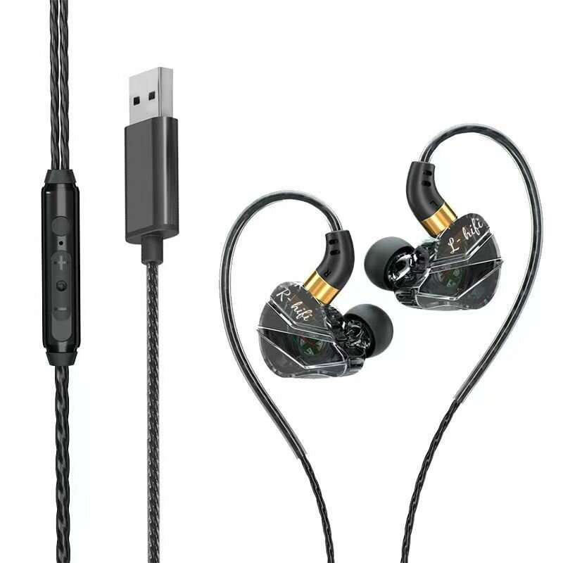 Наушники-вкладыши для компьютера с 2,5-метровым USB-кабелем, черный цвет, модель M36, с упаковкой
