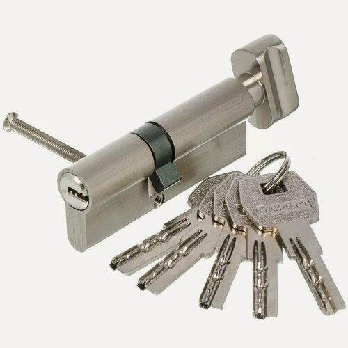 Изображение товара Личинка замка двери Стандарт MAX 80, 80 мм, матовый никель, с вертушкой и 5 перфоключами, артикул 14 798, Россия