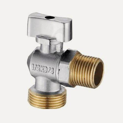 Изображение товара Кран для бытовых приборов Diadonna 1/2"х3/4" угловой, латунь, ш-ш, серебристый, артикул D102, надежная инженерная сантехника.