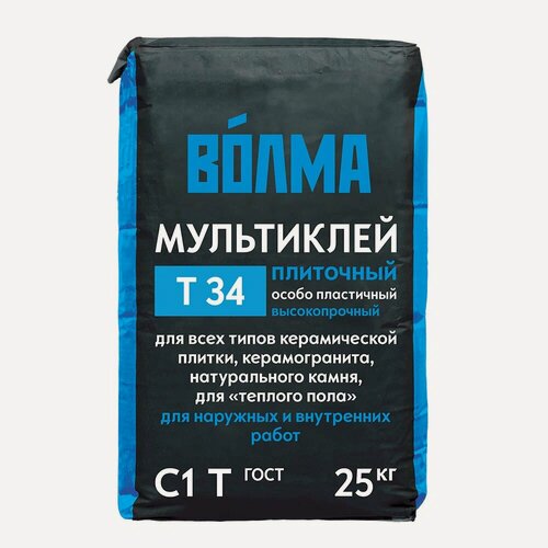 Изображение товара Клей для плитки/ керамогранита/ мозаики/ камня Волма Мультиклей серый класс C1 T 25 кг
