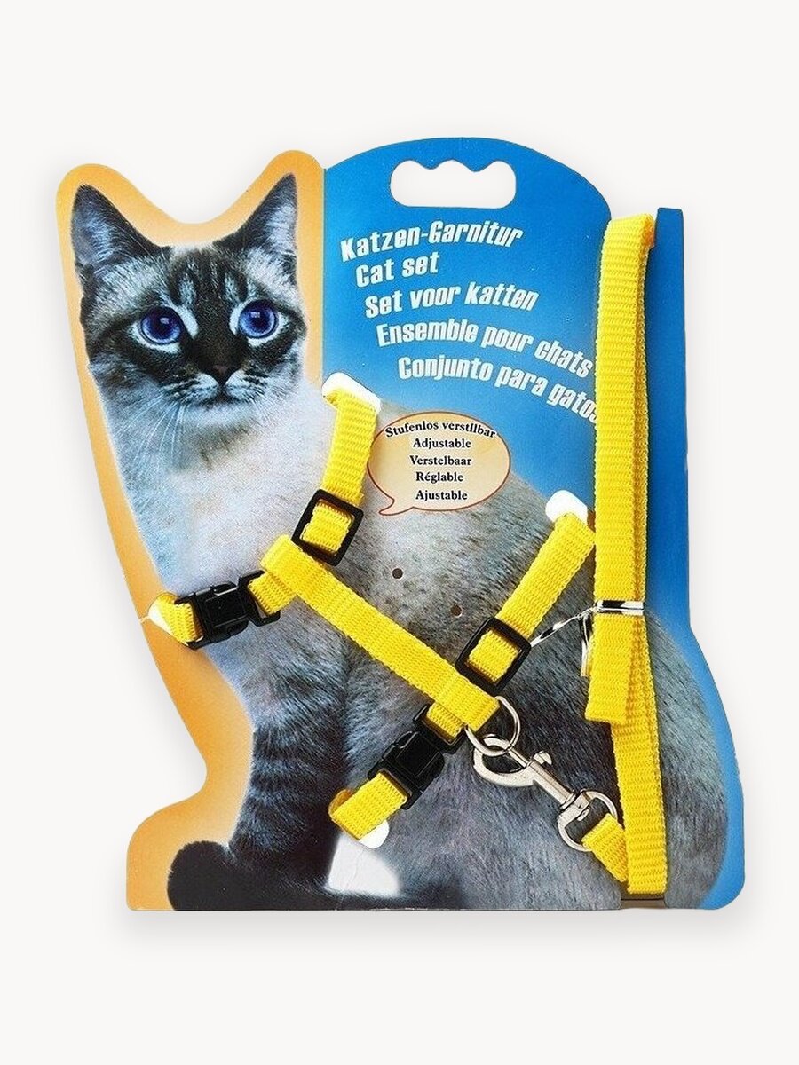 Мягкая кошачья шлейка жилетка с поводком для маленьких пород собак, кроликов и кошек ZOOWELL (желтый)