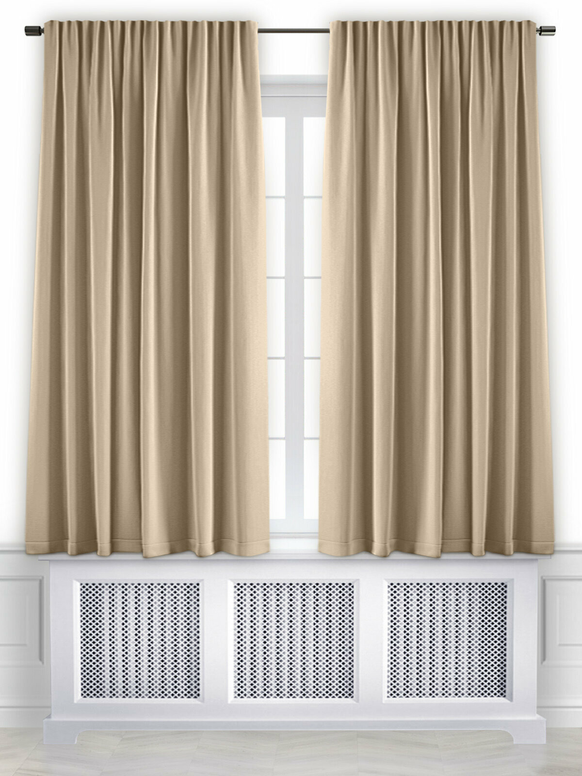 Комплект Портьер - шторы на ленте - занавески Димаут Светло - бежевый Ш 130 х В 180 см. - 2 шт.
