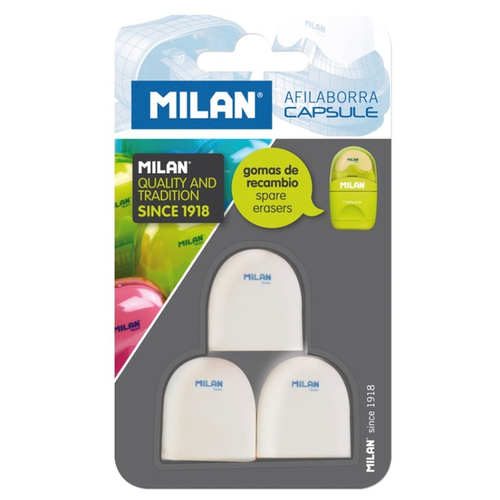 Ластик Milan Ластик Milan CAPSULE для ластикоточилки, каучук, 3 шт в блистере (BNM10258) ластик milan 236 скошенный пластик 56 19 9мм