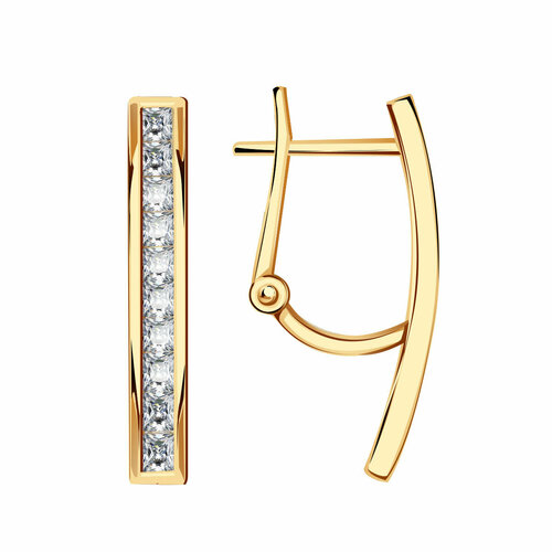 Серьги Эстет, красное золото, 585 проба, фианит, длина 2.2 см