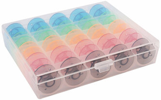 Набор шпулек для швейных машин, диаметр 20,1 мм, высота 11,1 мм, пластик (разноцветные), 25 шт в пластиковом боксе