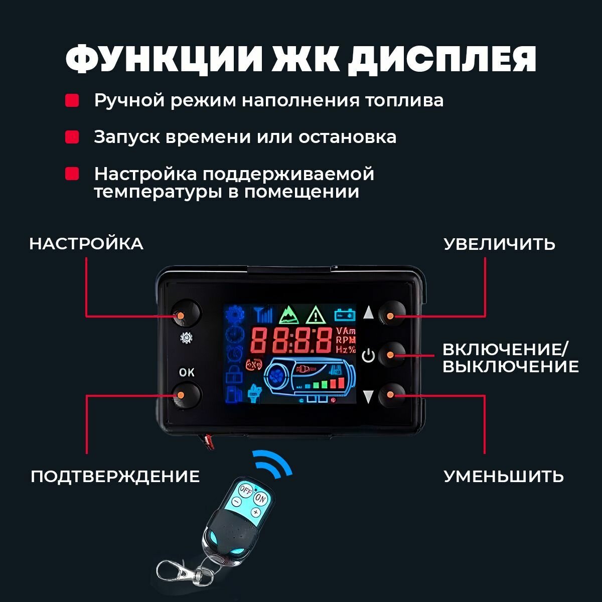 Автономный дизельный отопитель 12V / 24V на 5 кВт Сухой фен в гараж / Печка в палатку Автономка 12в - 24в