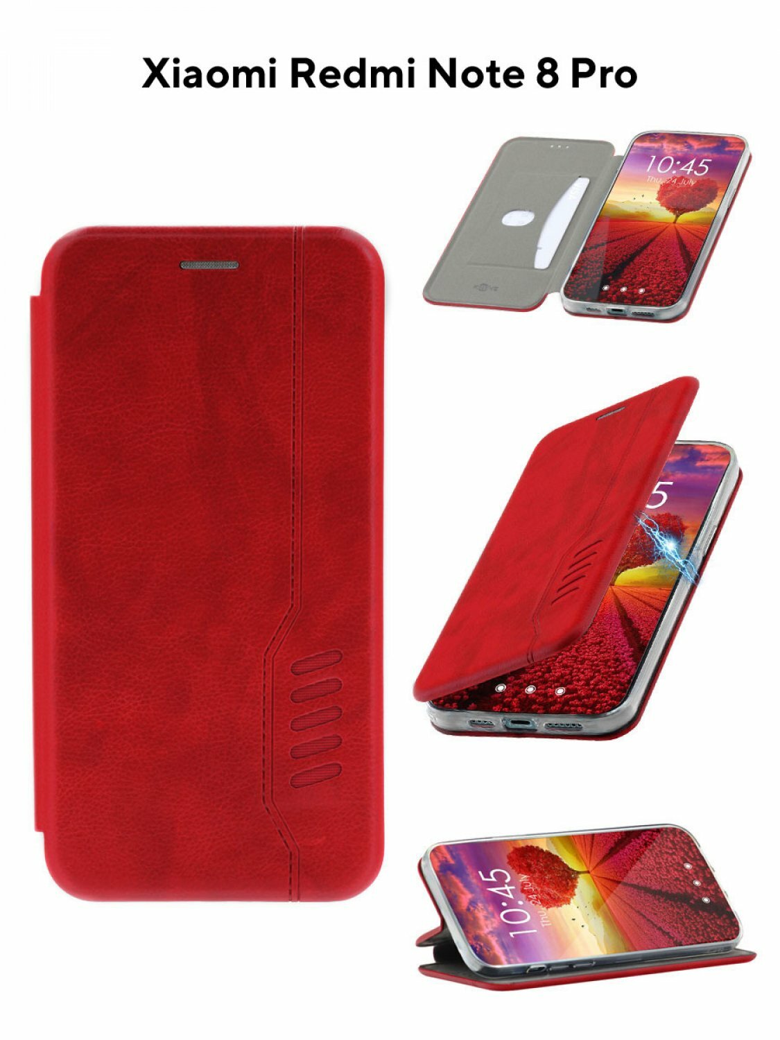Чехол на Redmi Note 8 Pro Kruche Open Book-1 красный, книжка с карманом для карт, противоударный, защитный кейс, с магнитом для Редми Нот 8 Про