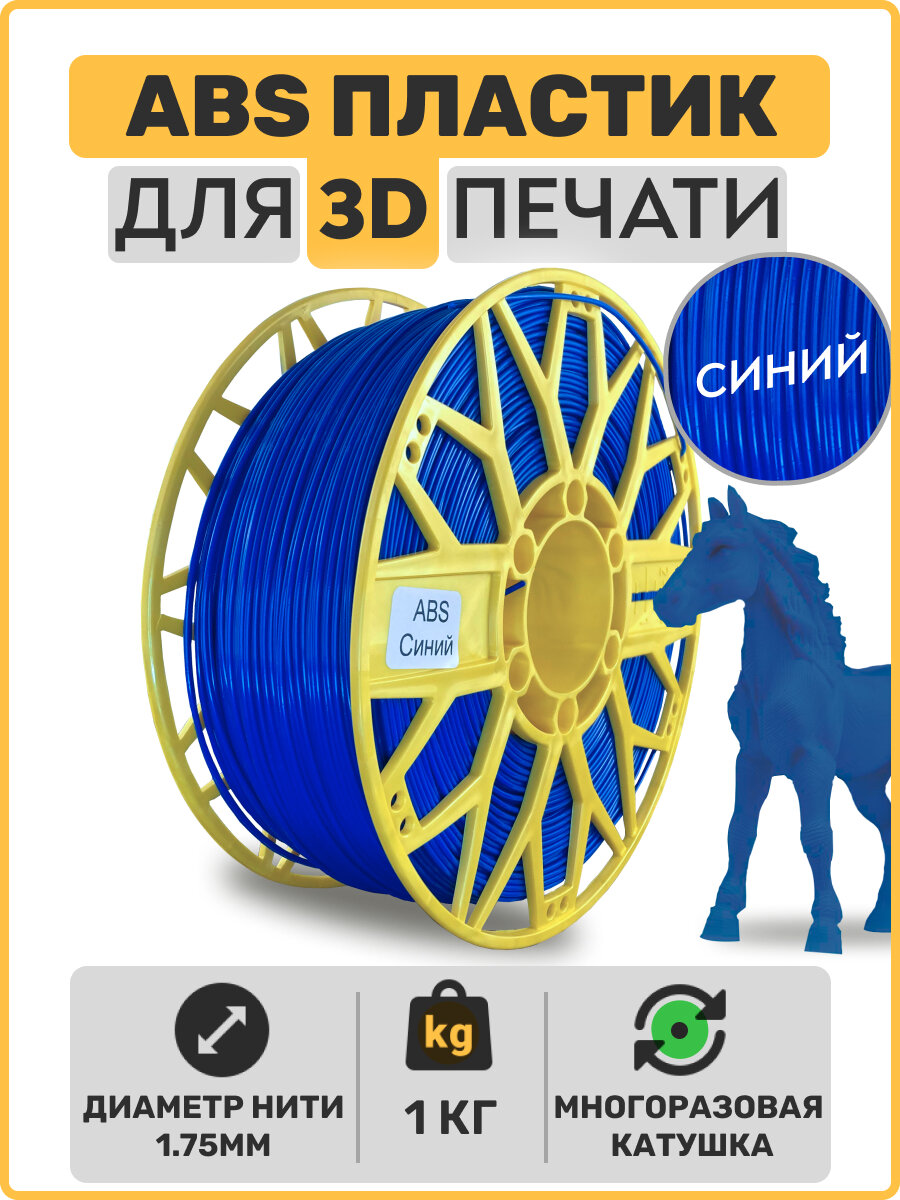 Пластик для 3D принтера ABS , Синий, 1,75мм, 1 кг.