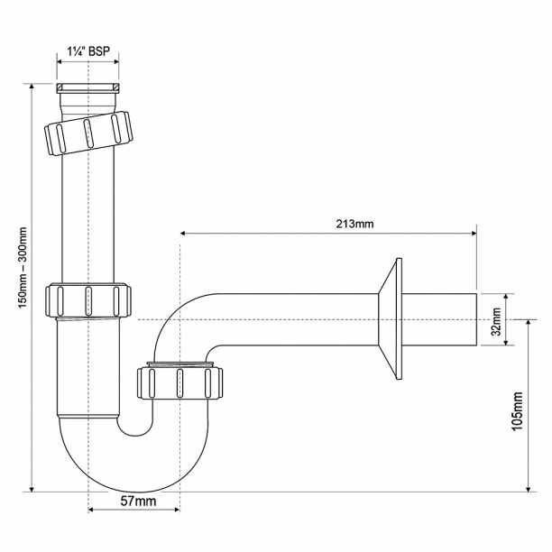 Сифон для раковины McAlpine 1 1/4''x32 мм без выпуска труба с отражателем 32 мм - фотография № 2