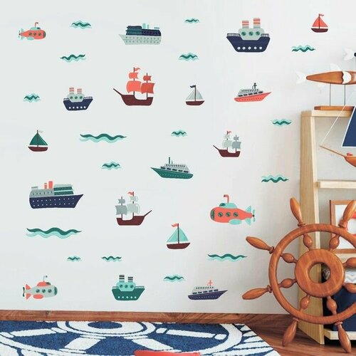 Наклейка интерьерная цветная Морской транспорт 30х60 см 559₽