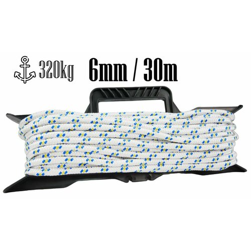 фото Якорная веревка + мотовило / мотовило пластик+ фал плетёный с сердечником 16 прядей 6мм 30м сибтермо