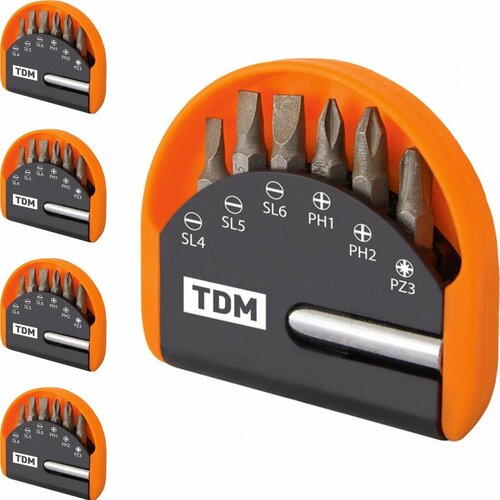 Набор бит TDM Electric Алмаз хром-ванадиевые 6 шт + удлинитель 60мм (комплект из 4 шт.)