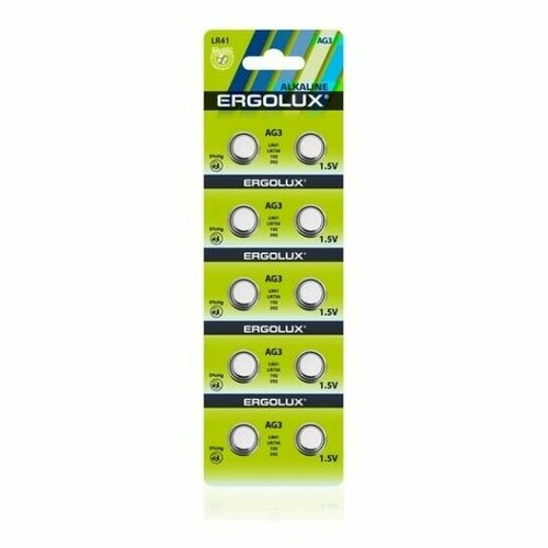 Ergolux Батарейки AG 3 BL-10 AG3-BP10, LR41 LR736 192 392 батарейка для часов 10 шт. в уп-ке