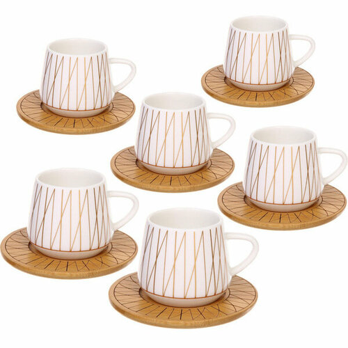 Кофейный набор 12 предметов «Скарлетт» (6 кружек 90мл+6 блюдец), штрихи