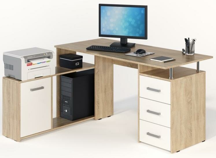 фото Угловой компьютерный стол КС-14 Крафт Дуб сонома/Белый левый