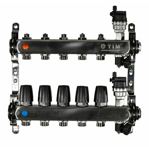Коллекторная группа без расходомеров и кранов 1, 5 ходов , нерж, (квадрат) TIM KBS5005 коллекторная группа без расходомеров и кранов 1 7 выходов нерж tim арт kbs5007
