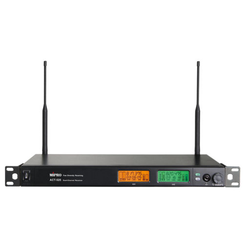Mipro ACT-525 Двухканальный UHF приёмник серии ACT-500 Рековый форм-фактор Металлический корпус Ширина частотного диапазона 24 MHz LCD-дисплей с цветовой индикацией режимов работаожидание С возможностью вывода сигнала по протоколам DANTE отдельн 14817100₽