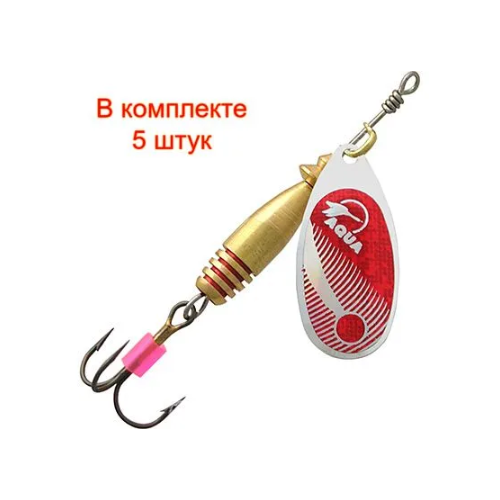 фото Блесна для рыбалки aqua colan 05,0g, лепесток № 1, цвет cl-11 (серебро, красный), 5 штук в комплекте