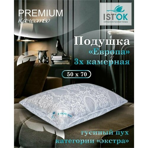 Подушка 50х70 ISTOK европа 3х-камерная Пух гусиный перо 4483₽