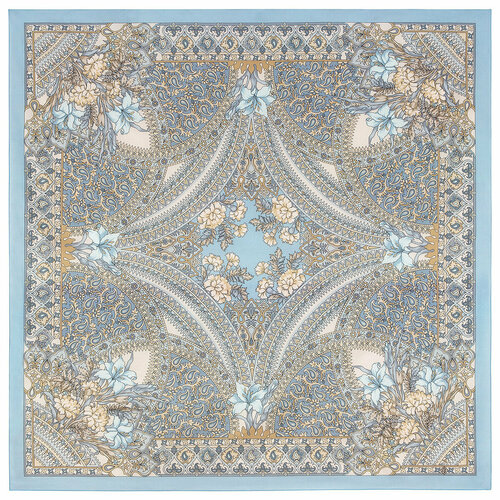 Платок Павловопосадская платочная мануфактура, 115х115 см, голубой, белый