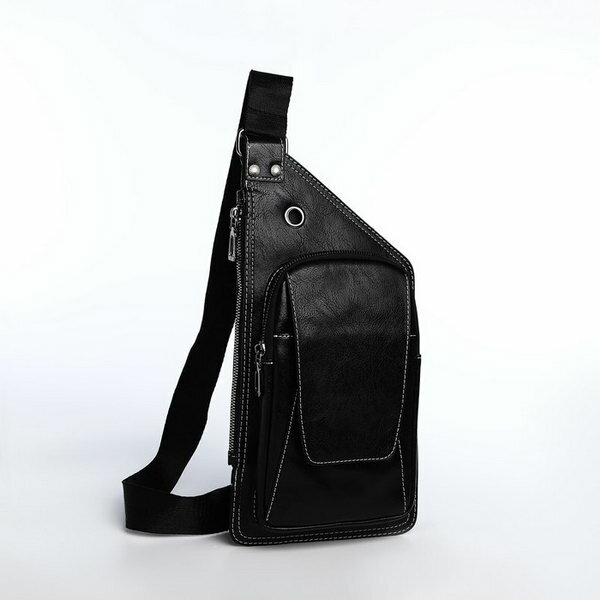 фото Сумка-слинг на молнии, 2 наружных кармана, цвет чёрный