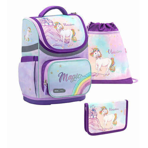 Школьный ранец BELMIL MINI 405-71/8 RAINBOW UNICORN MAGIC SET, с наполнением, набор 3 предмета