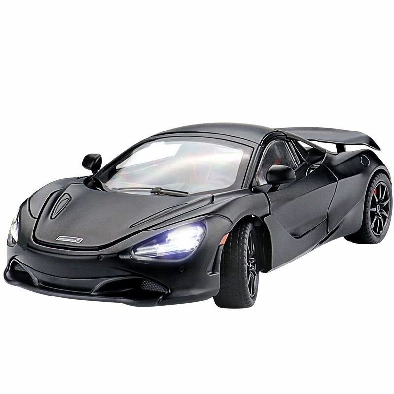 Машинка металлическая спорткар McLaren 720S Black 1:24, Коллекционная модель для взрослых, Игрушечный автомобиль с звуковыми и световыми эффектами