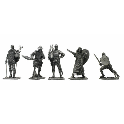 Западноевропейские средневековые рыцари и воины №3ЕК (5 н/к) набор оловянных солдатиков некрашеных в картонной коробке
