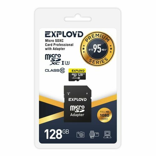 Карта памяти EXPLOYD 128GB microSDXC Class 10 UHS-1 Premium (U3) флеш карта microsd 128gb silicon power superior a1 microsdxc class 10 uhs i u3 100 80 mb s