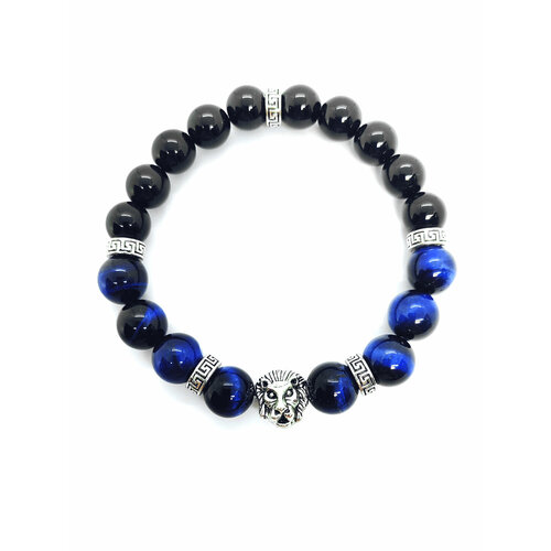 фото Браслет, агат, кошачий глаз, размер 19.8 см, размер xl, диаметр 5.5 см, синий, серебряный solomon