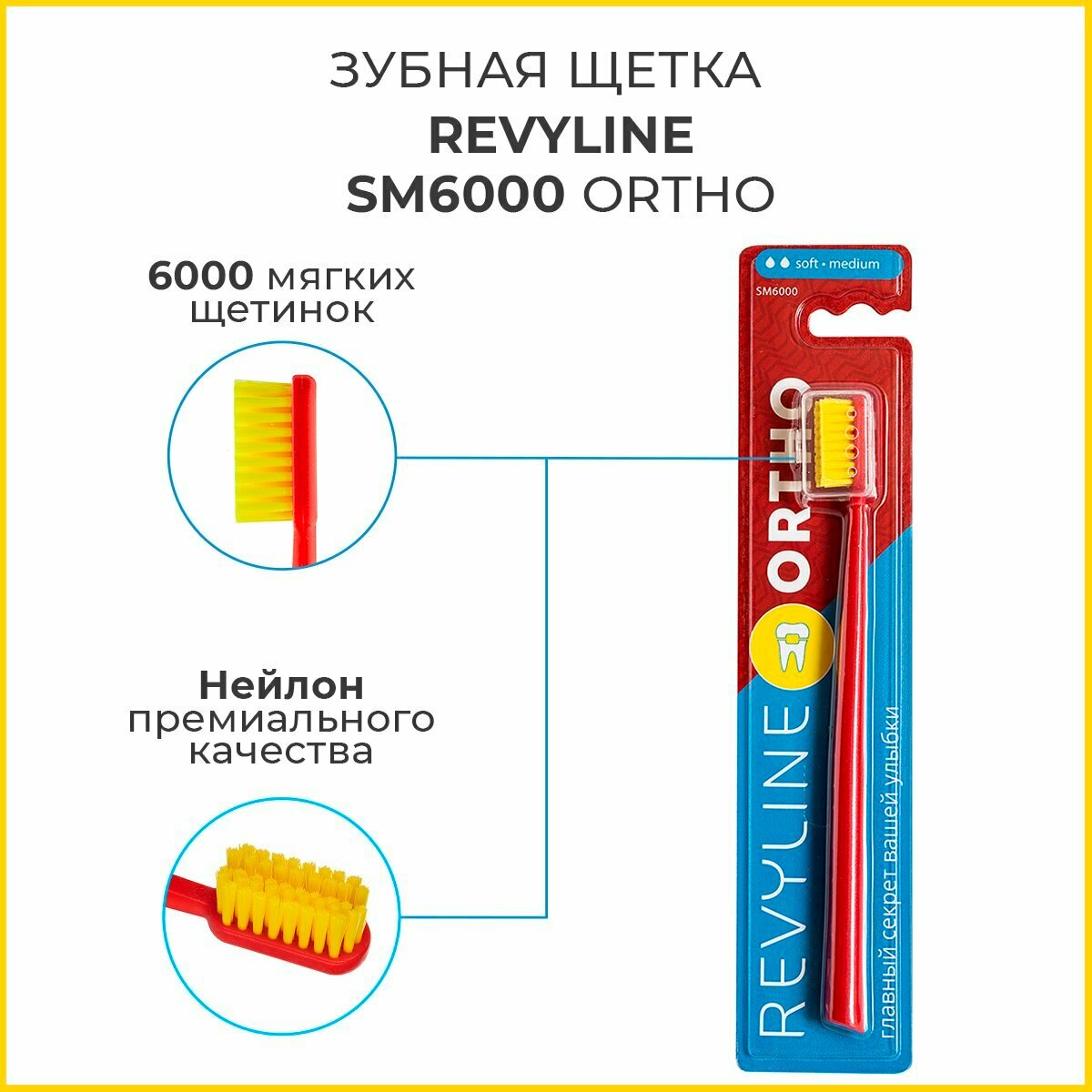 Зубная щетка Revyline SM6000 Ortho/Ортодонтическая, для брекетов, Ревилайн