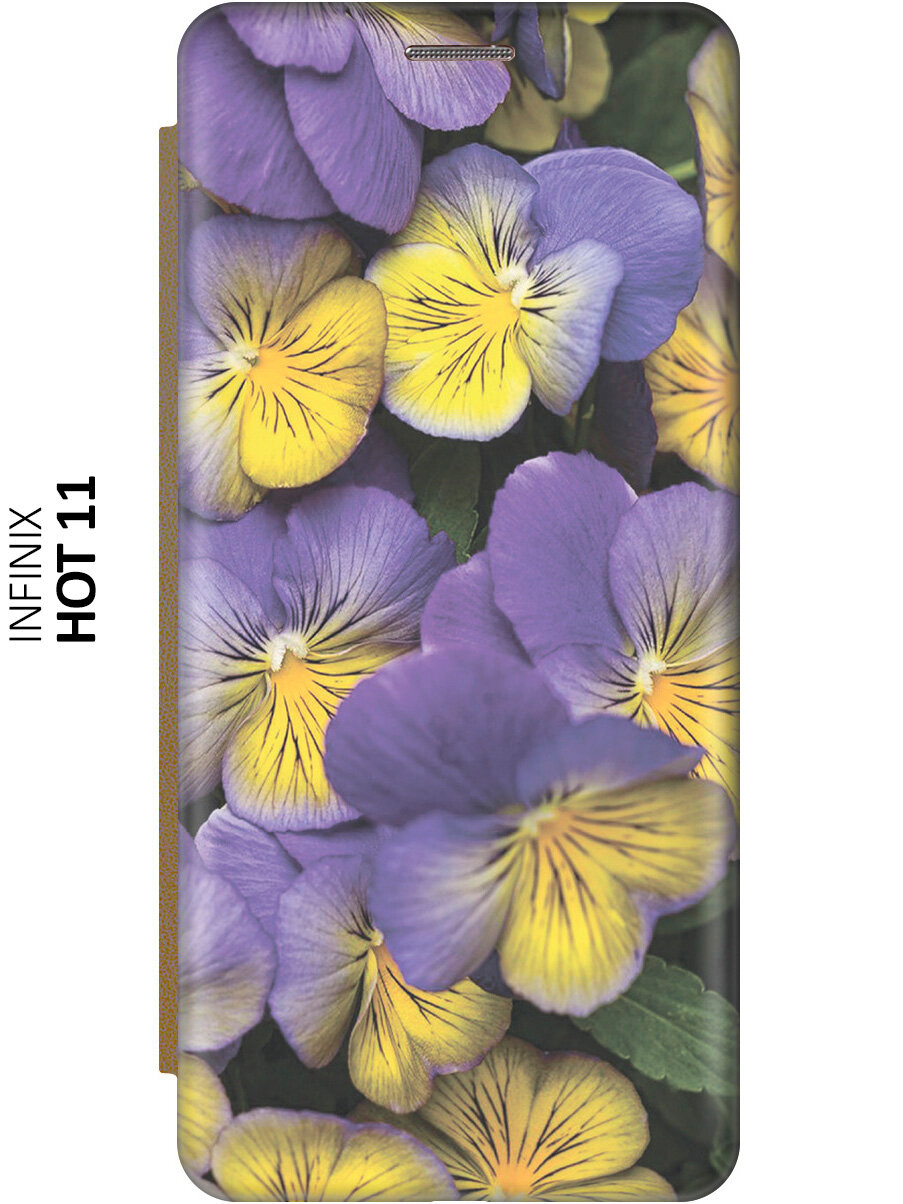 Чехол-книжка Фиолетовые и желтые фиалки на Infinix Hot 11 / Инфиникс Хот 11 золотой