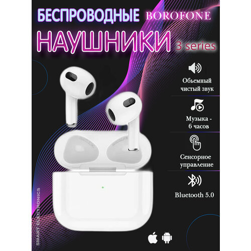 Наушники беспроводные с микрофоном стильный дизайн и мощный звук сенсор кейс для зарядки белый 250000₽