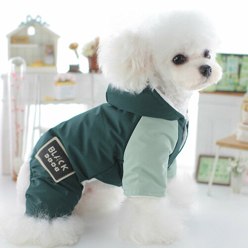 Одежда для собак, зимний комбинезон для собак мелких и средних пород, зеленый, XS, ОШ 19, ОГ 29